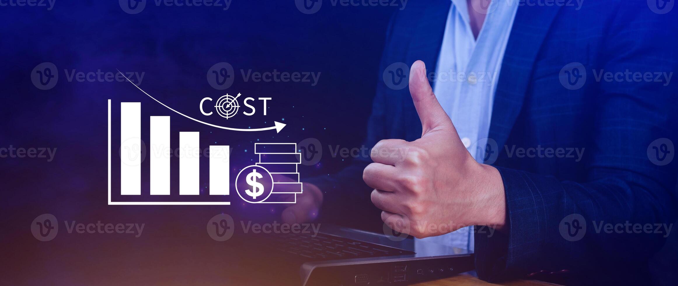 Cost reduction concept, Expenses and saving money, Business strategy and project management, with growth graph of quality control, cost reduction, efficient business and budget cutting. photo