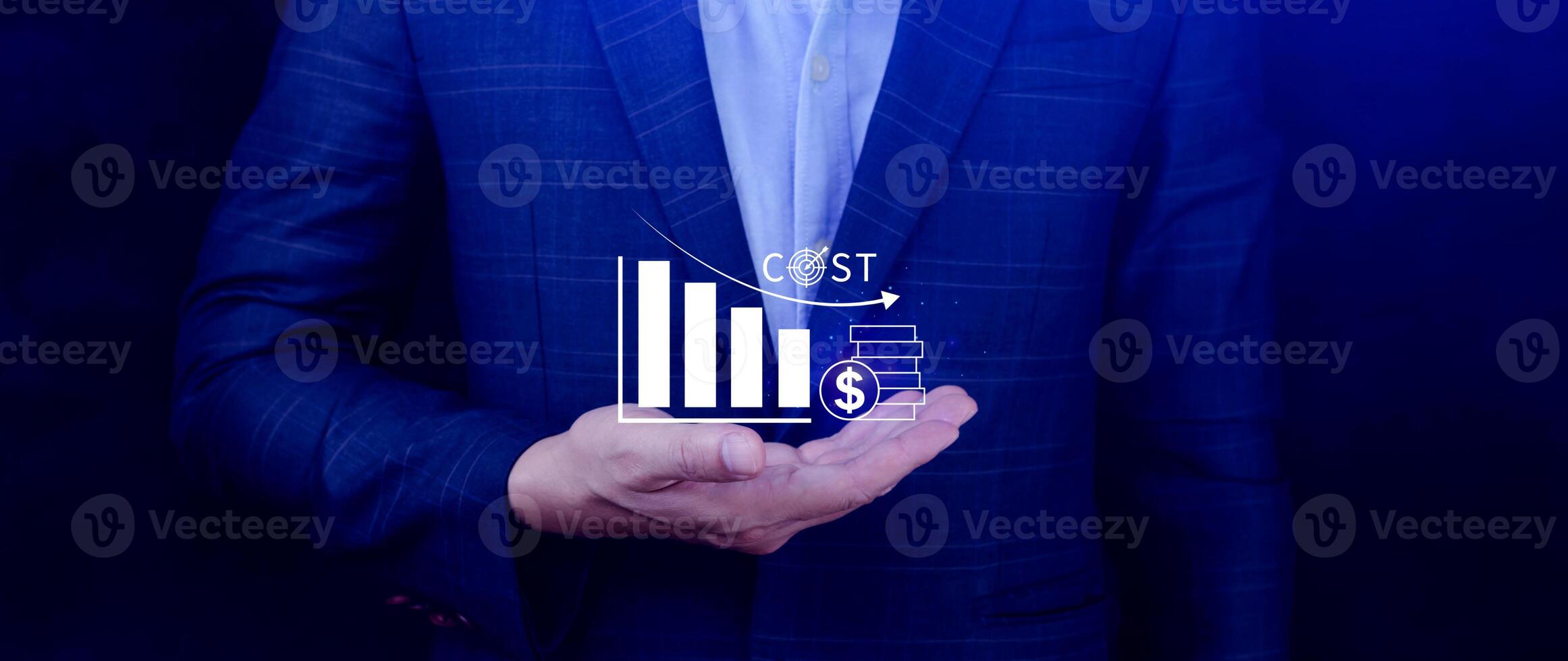 Cost reduction concept, Expenses and saving money, Business strategy and project management, with growth graph of quality control, cost reduction, efficient business and budget cutting. photo