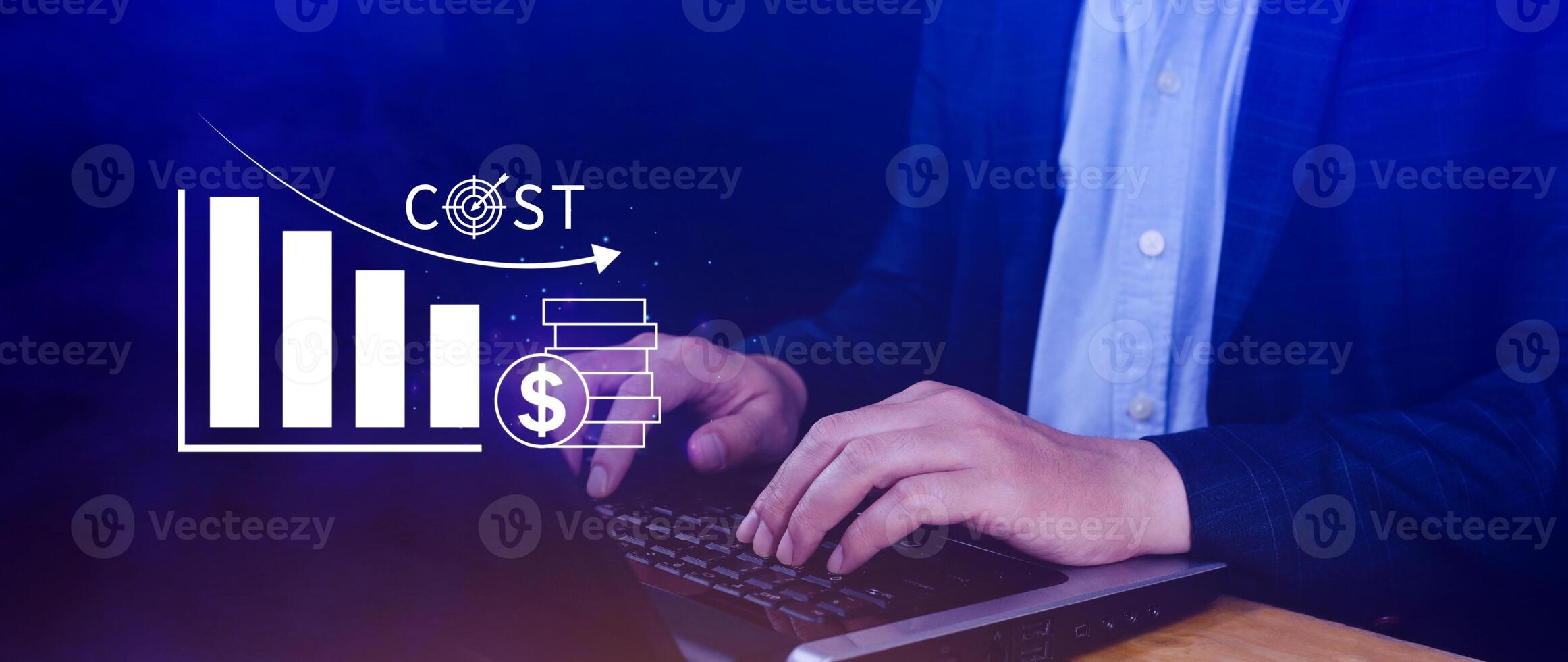 Cost reduction concept, Expenses and saving money, Business strategy and project management, with growth graph of quality control, cost reduction, efficient business and budget cutting. photo