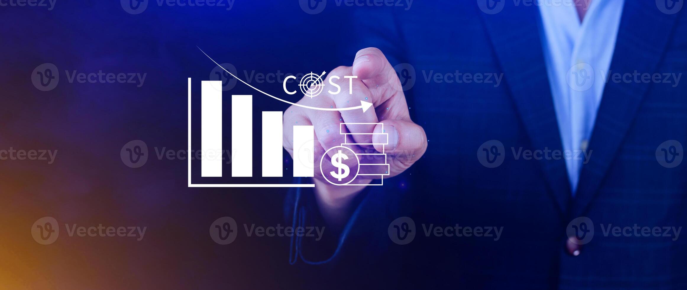 Cost reduction concept, Expenses and saving money, Business strategy and project management, with growth graph of quality control, cost reduction, efficient business and budget cutting. photo