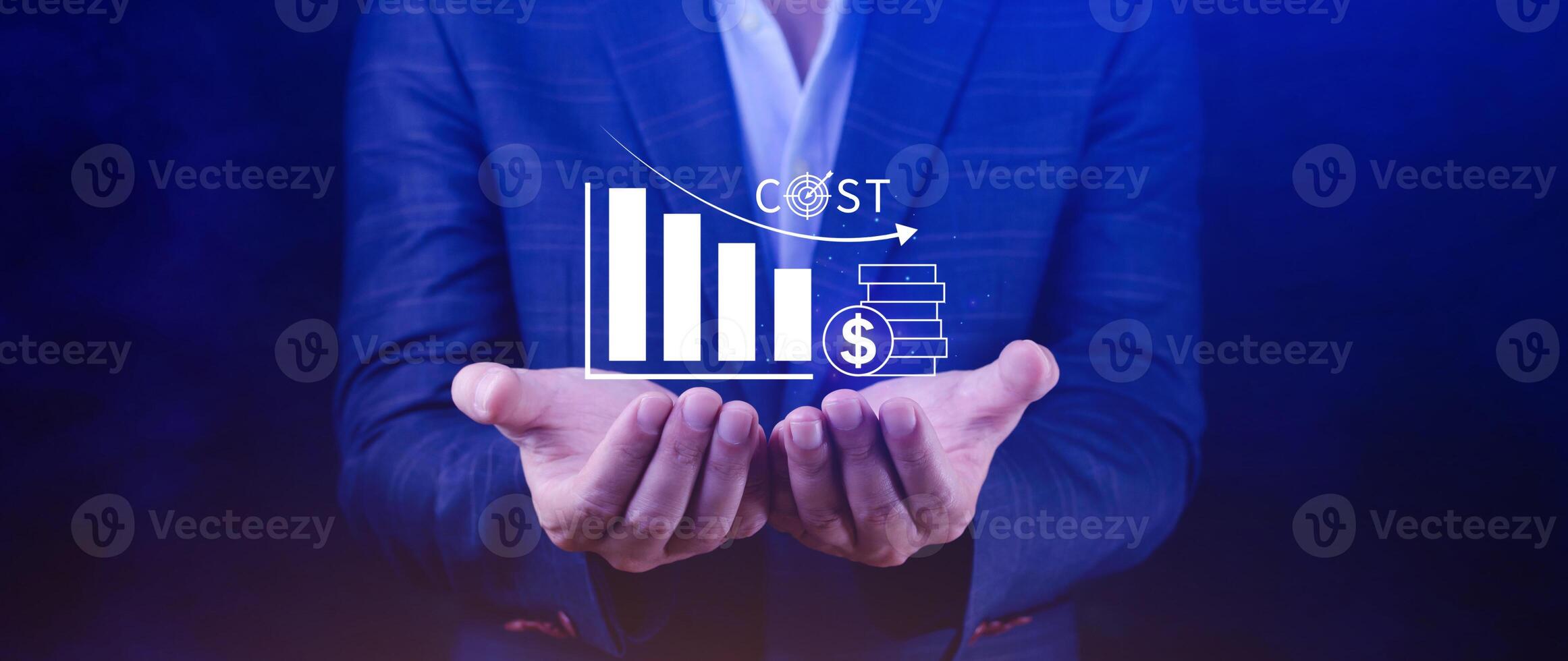 Cost reduction concept, Expenses and saving money, Business strategy and project management, with growth graph of quality control, cost reduction, efficient business and budget cutting. photo