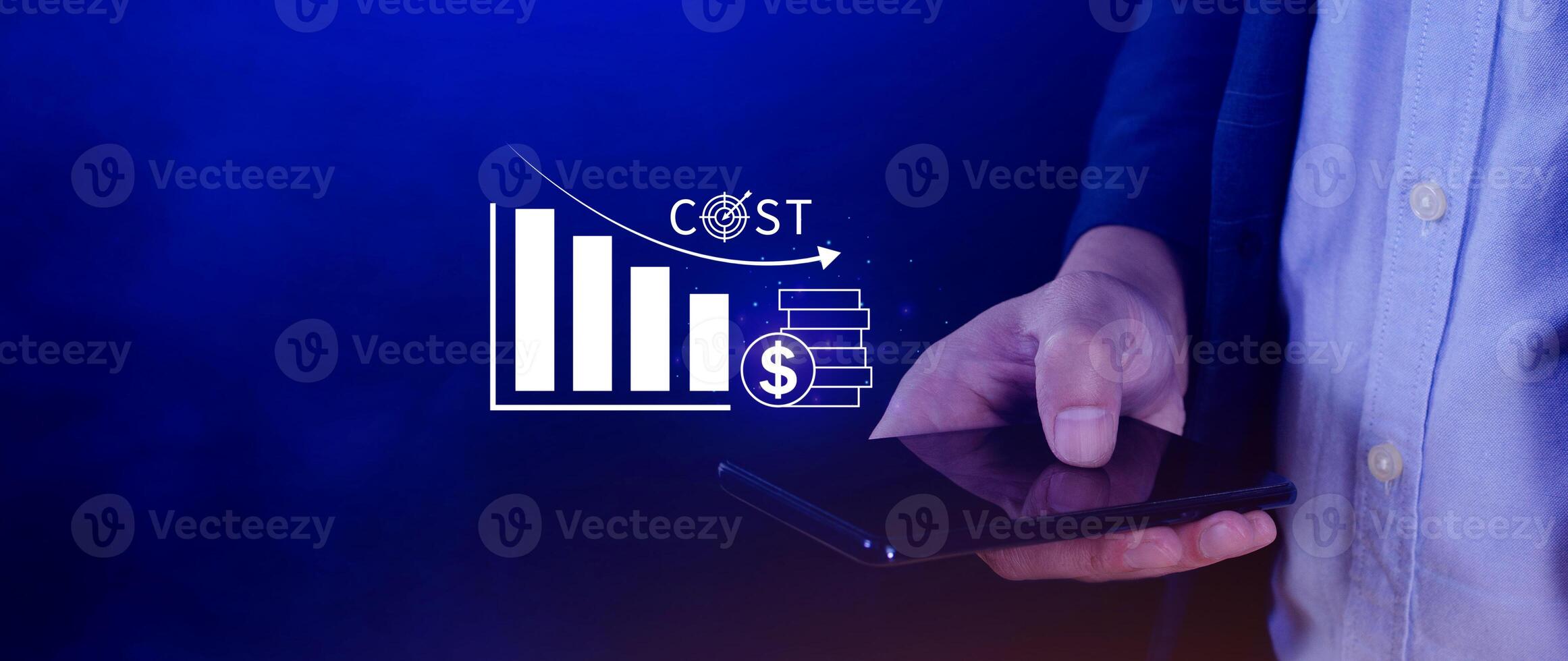 Cost reduction concept, Expenses and saving money, Business strategy and project management, with growth graph of quality control, cost reduction, efficient business and budget cutting. photo