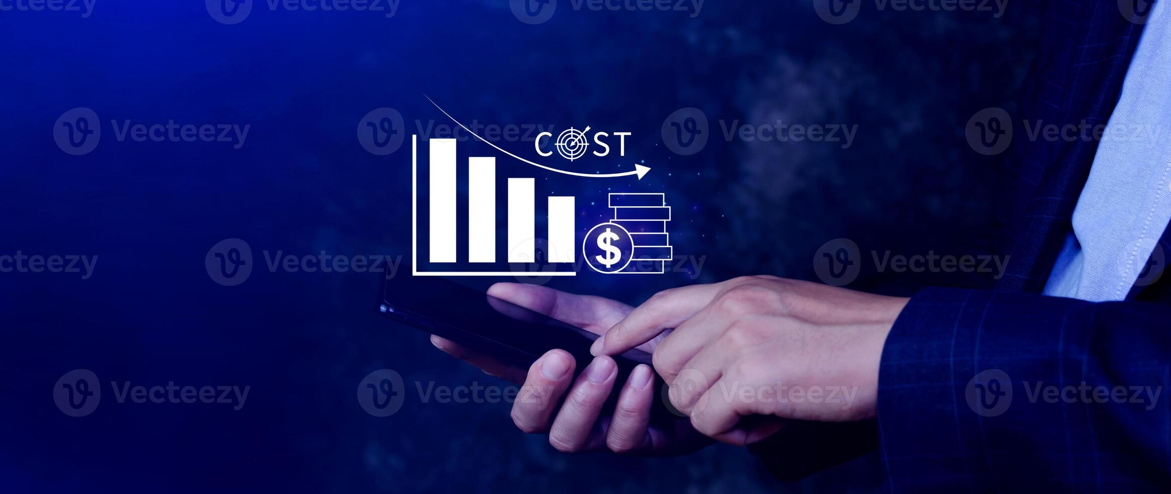 Cost reduction concept, Expenses and saving money, Business strategy and project management, with growth graph of quality control, cost reduction, efficient business and budget cutting. photo