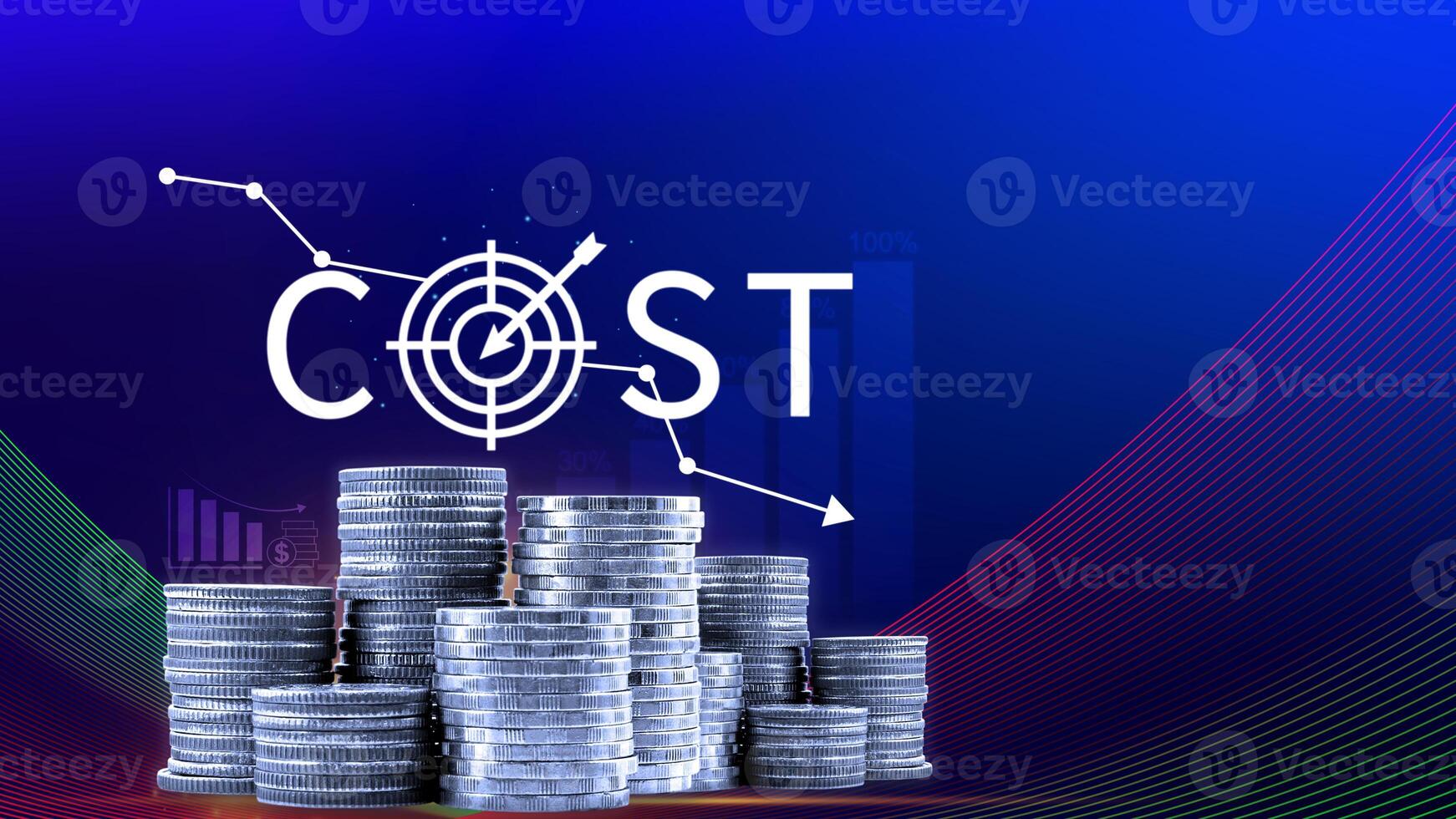 Cost reduction concept, Expenses and saving money, Business strategy and project management, with growth graph of quality control, cost reduction, efficient business and budget cutting. photo