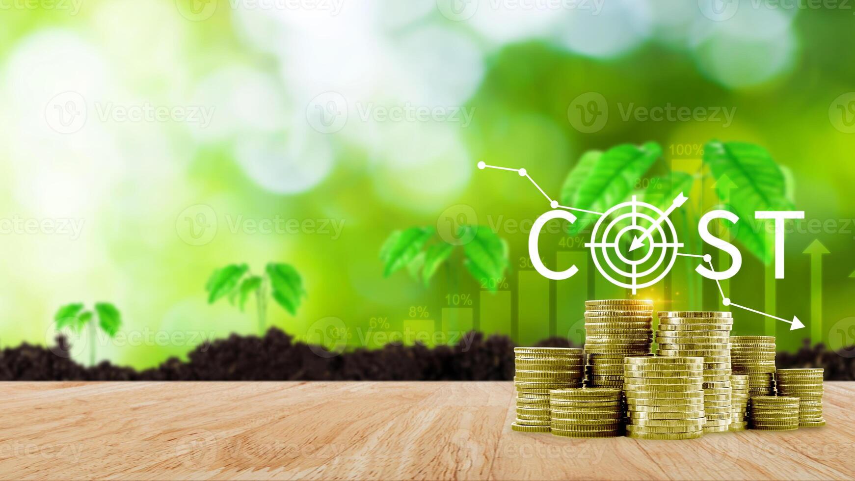 Cost reduction concept, Expenses and saving money, Business strategy and project management, with growth graph of quality control, cost reduction, efficient business and budget cutting. photo