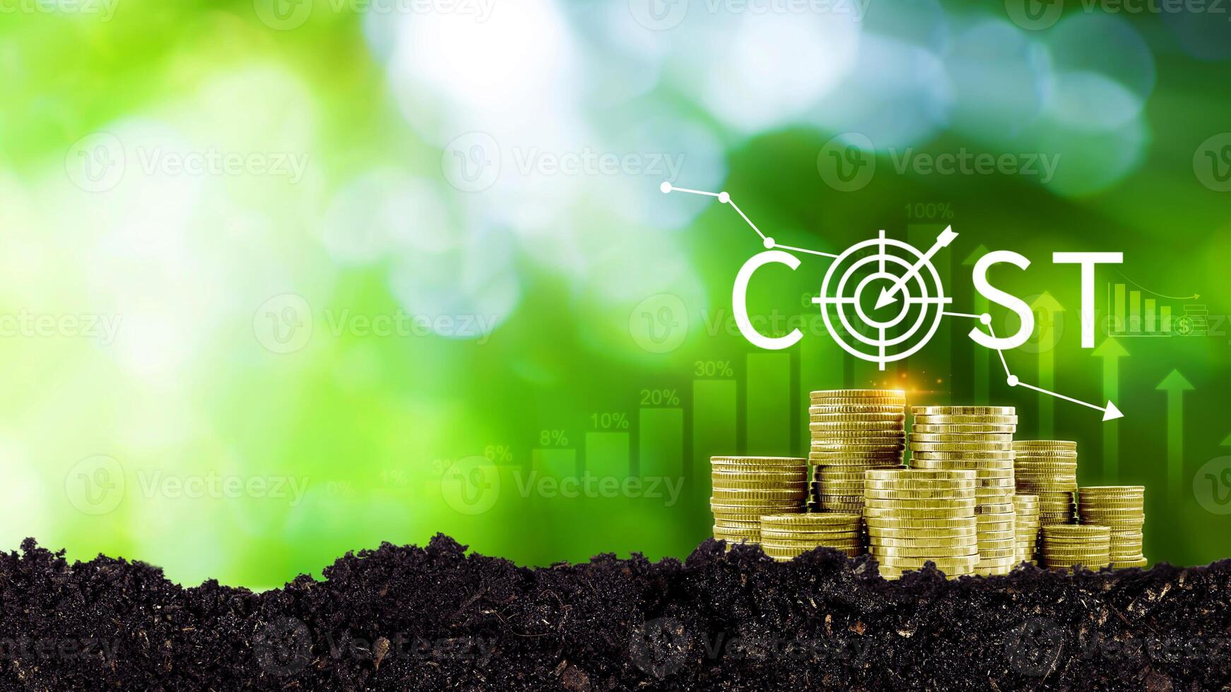 Cost reduction concept, Expenses and saving money, Business strategy and project management, with growth graph of quality control, cost reduction, efficient business and budget cutting. photo