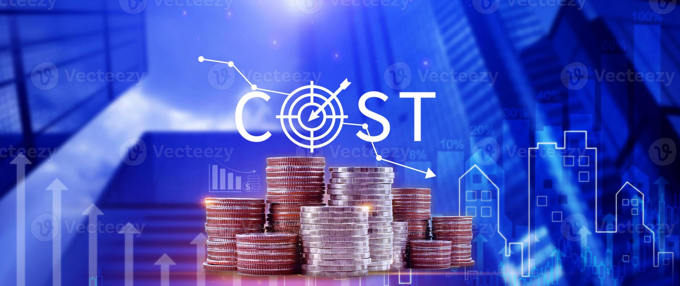 Cost reduction concept, Expenses and saving money, Business strategy and project management, with growth graph of quality control, cost reduction, efficient business and budget cutting. photo