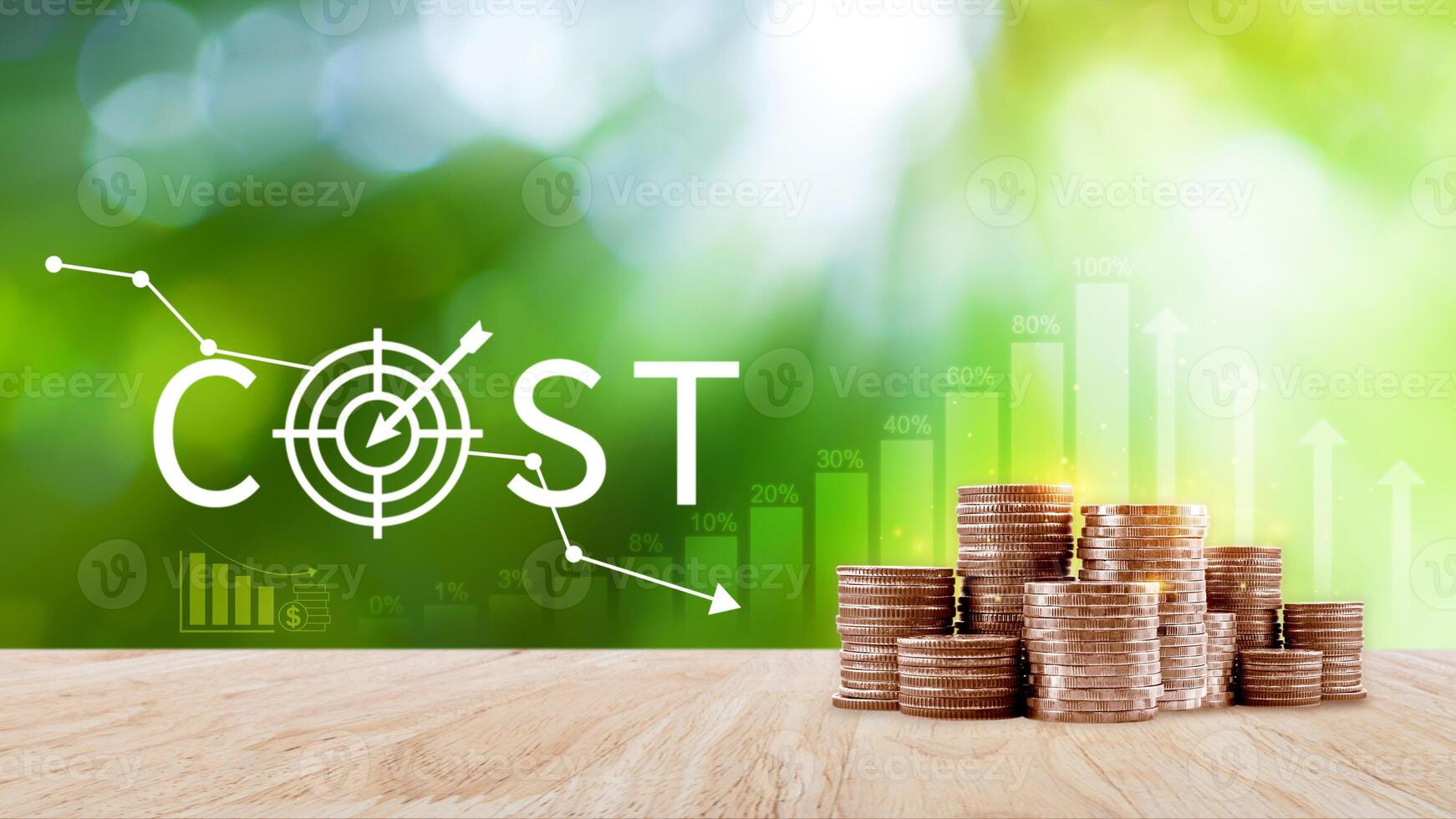 Cost reduction concept, Expenses and saving money, Business strategy and project management, with growth graph of quality control, cost reduction, efficient business and budget cutting. photo