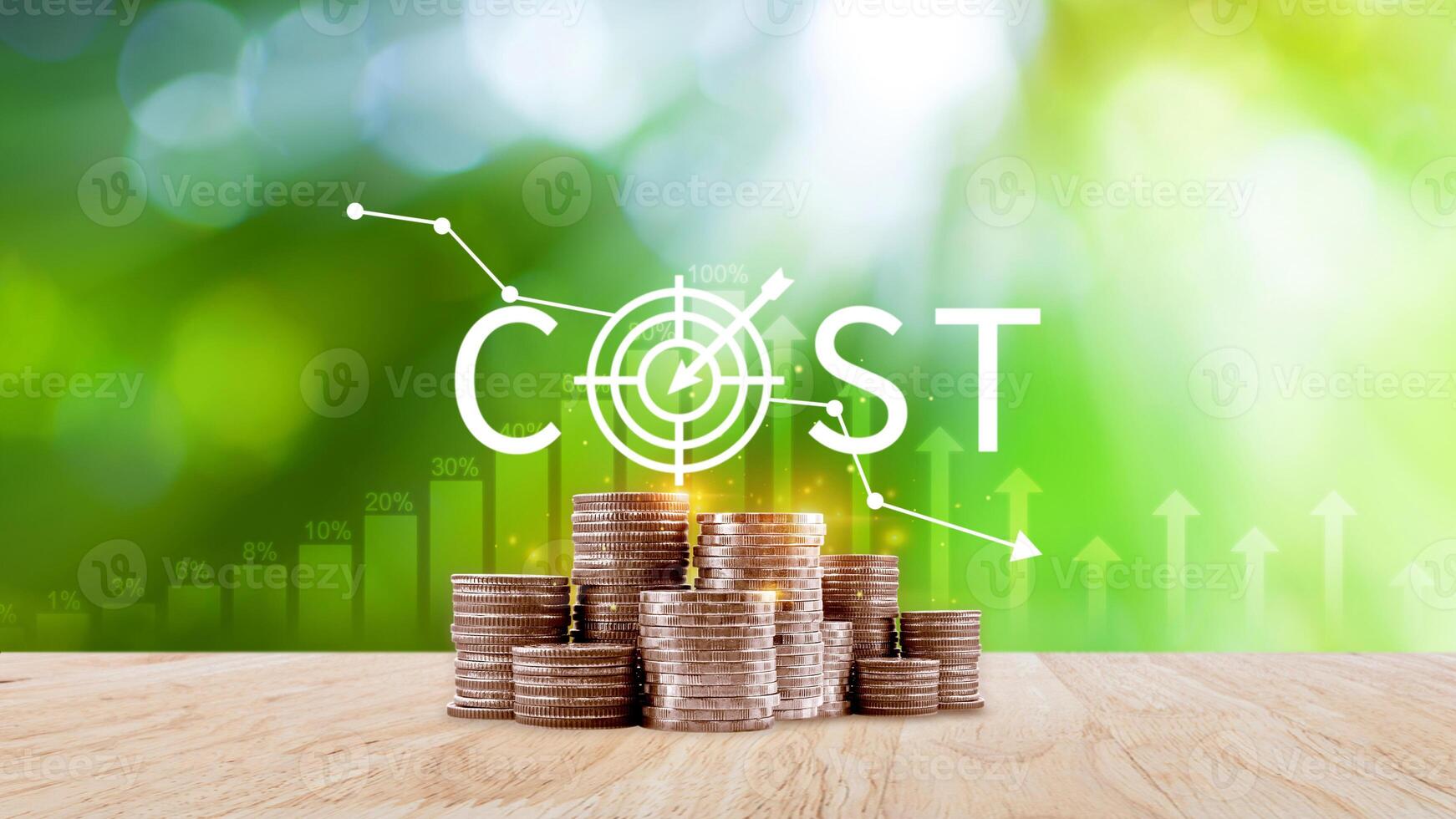Cost reduction concept, Expenses and saving money, Business strategy and project management, with growth graph of quality control, cost reduction, efficient business and budget cutting. photo