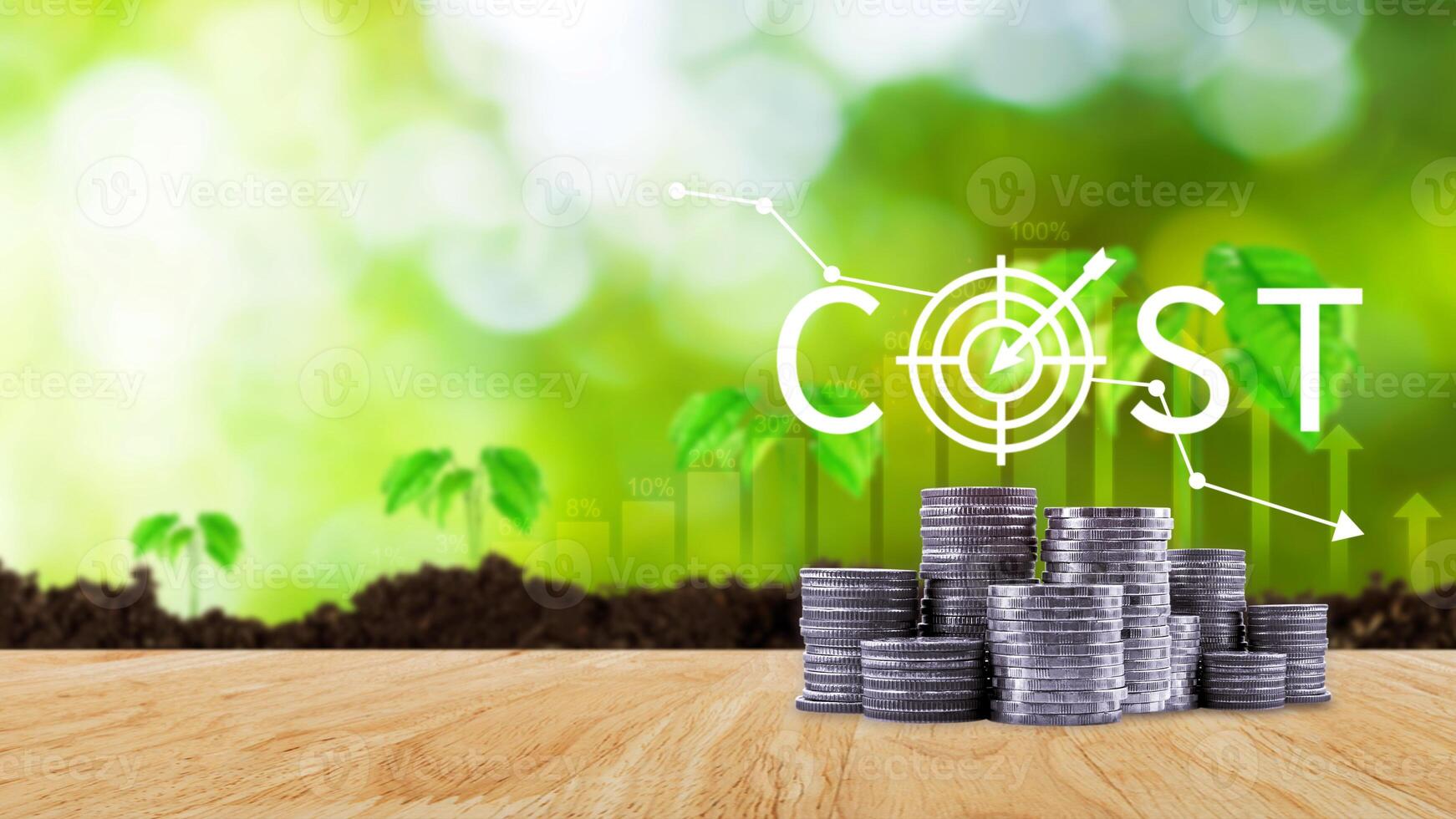 Cost reduction concept, Expenses and saving money, Business strategy and project management, with growth graph of quality control, cost reduction, efficient business and budget cutting. photo