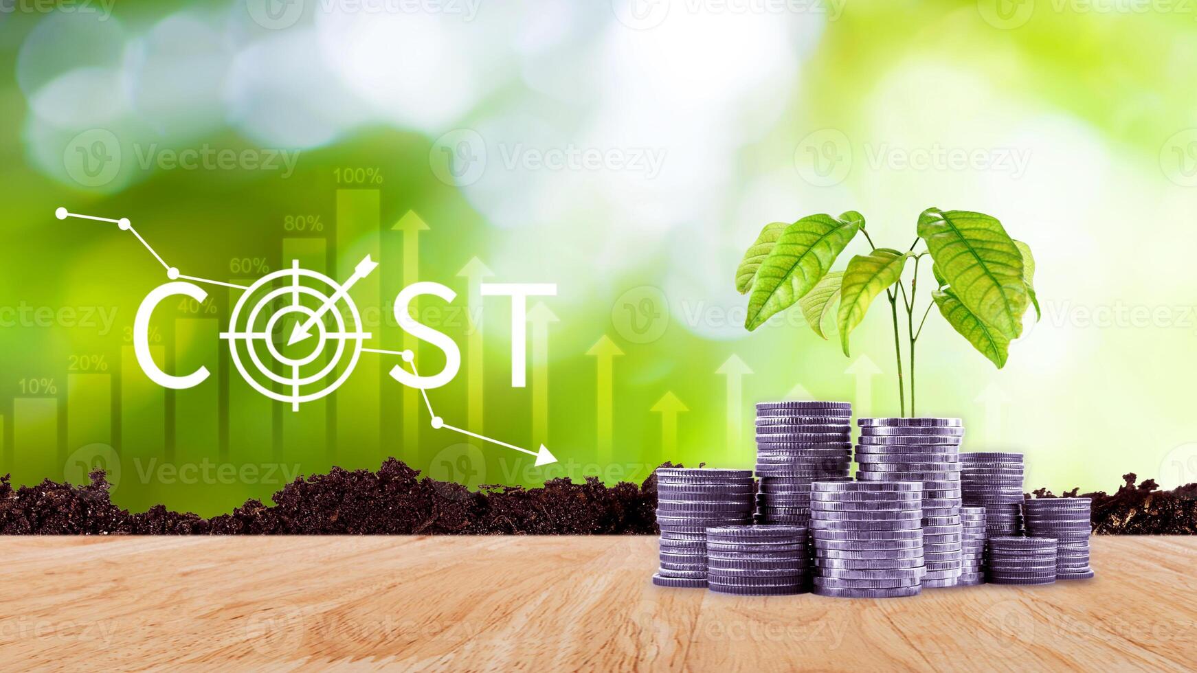 Cost reduction concept, Expenses and saving money, Business strategy and project management, with growth graph of quality control, cost reduction, efficient business and budget cutting. photo
