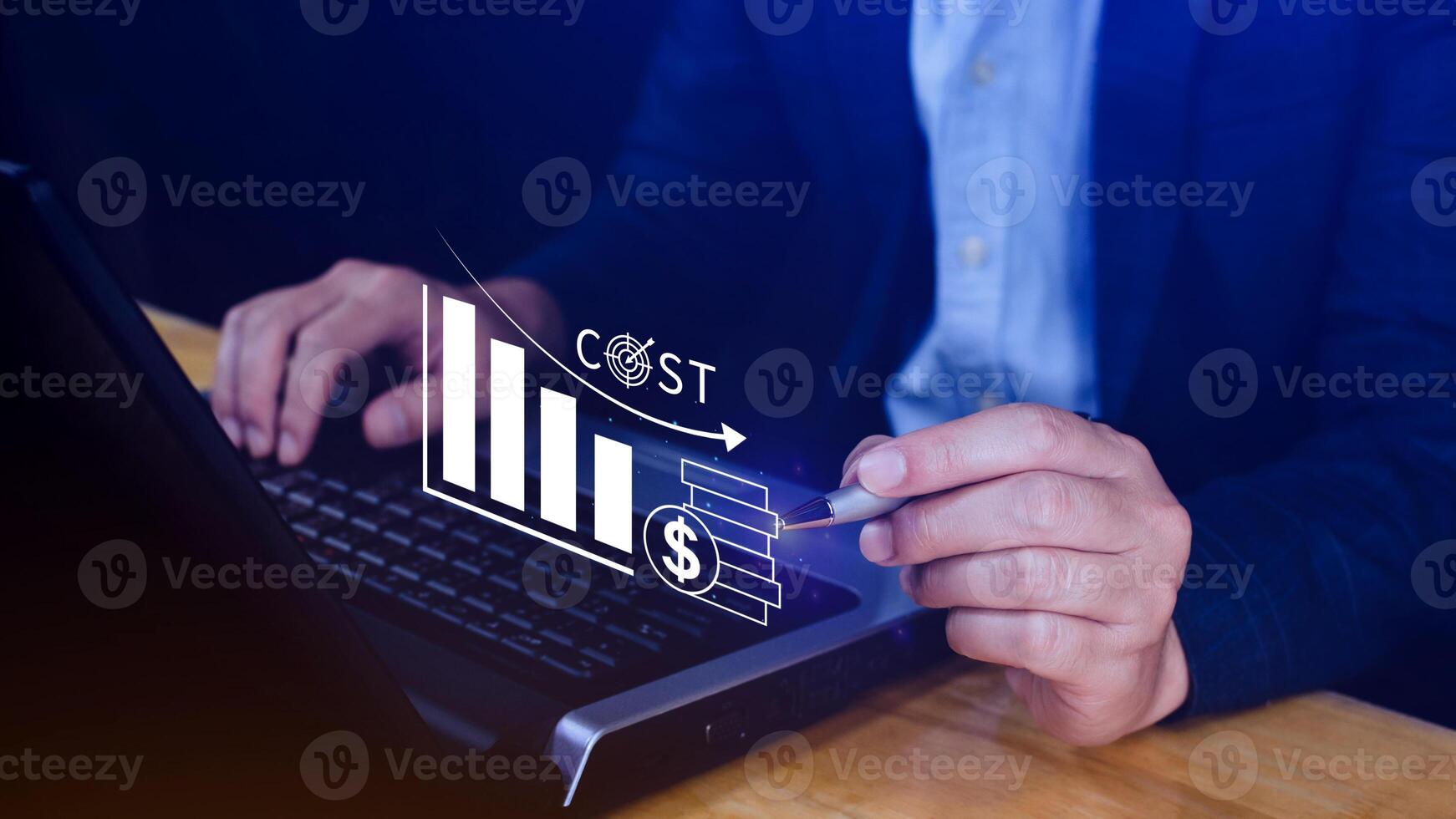 Cost reduction concept, Expenses and saving money, Business strategy and project management, with growth graph of quality control, cost reduction, efficient business and budget cutting. photo