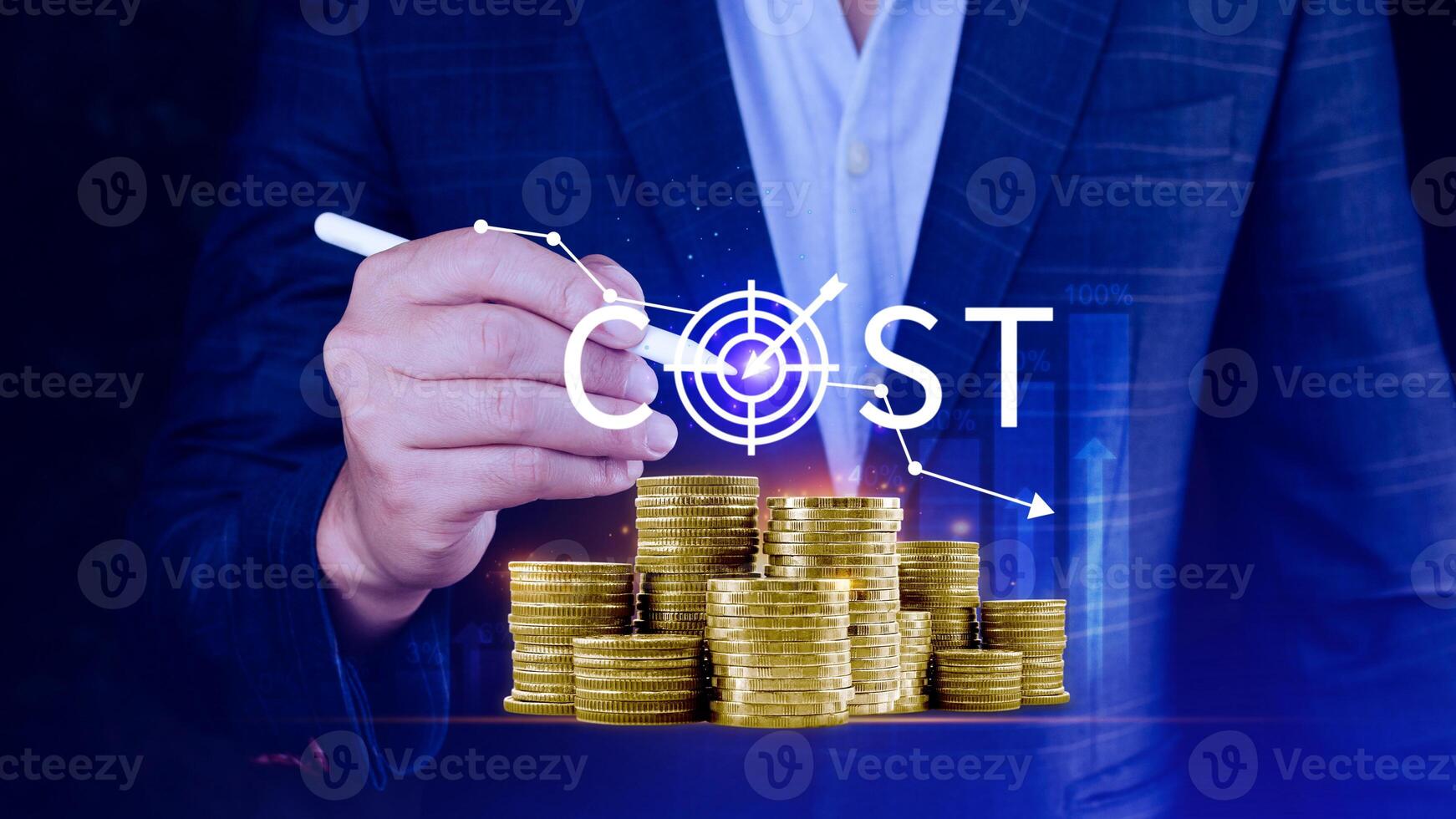 Cost reduction concept, Expenses and saving money, Business strategy and project management, with growth graph of quality control, cost reduction, efficient business and budget cutting. photo