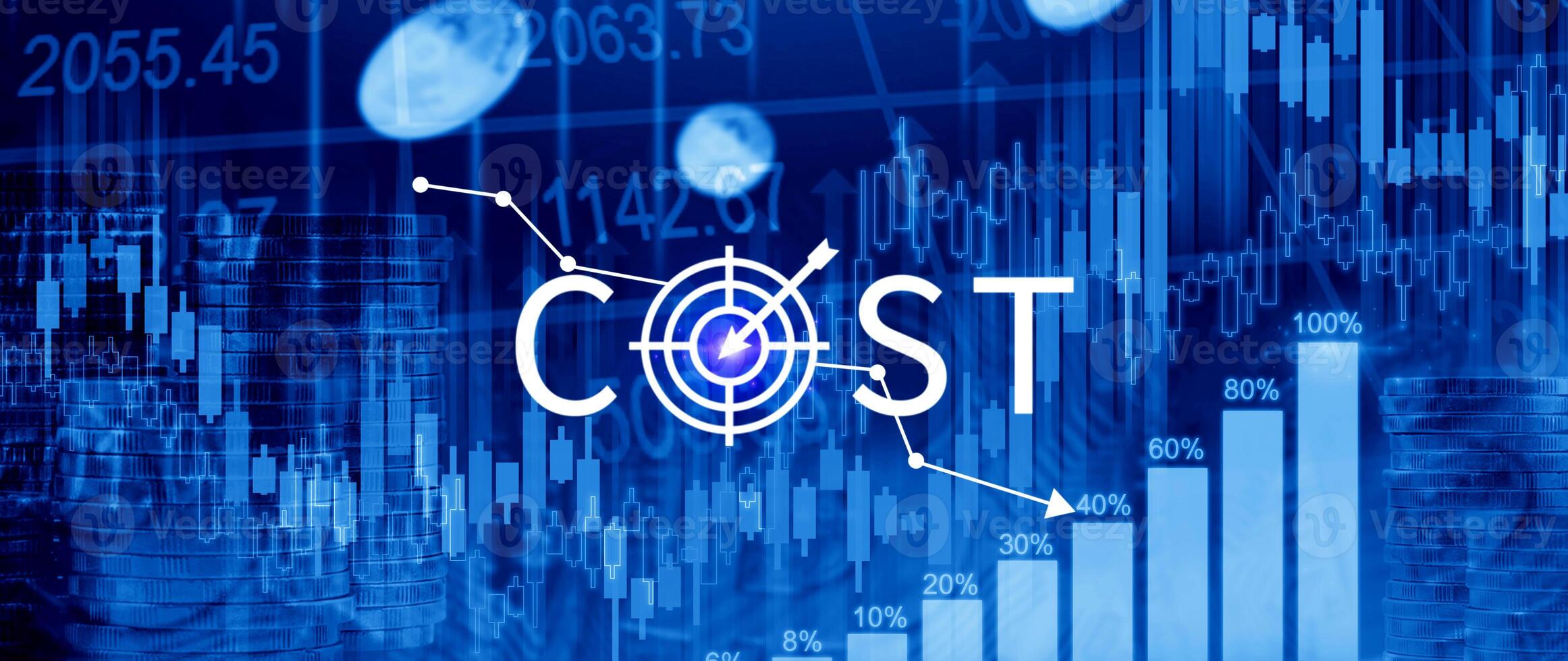 Cost reduction concept, Expenses and saving money, Business strategy and project management, with growth graph of quality control, cost reduction, efficient business and budget cutting. photo