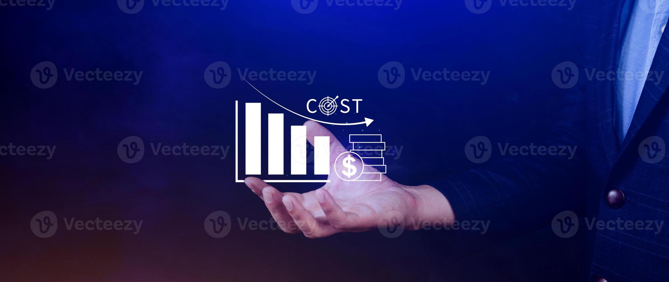 Cost reduction concept, Expenses and saving money, Business strategy and project management, with growth graph of quality control, cost reduction, efficient business and budget cutting. photo
