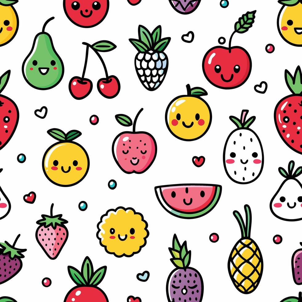 seamless fruit pattern with cute cartoon fruits vector
