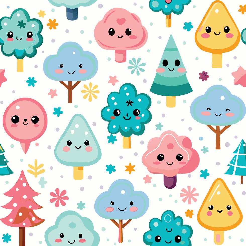 a pattern with trees and faces vector