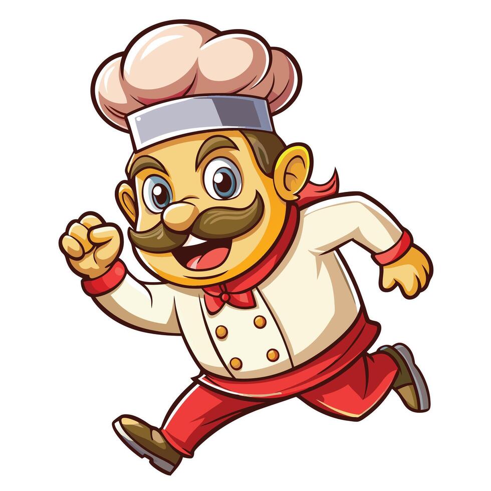 cartoon chef running clip art illustration vector
