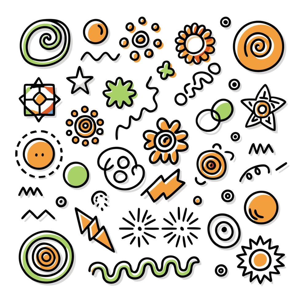 a set of colorful doodles on a white background vector
