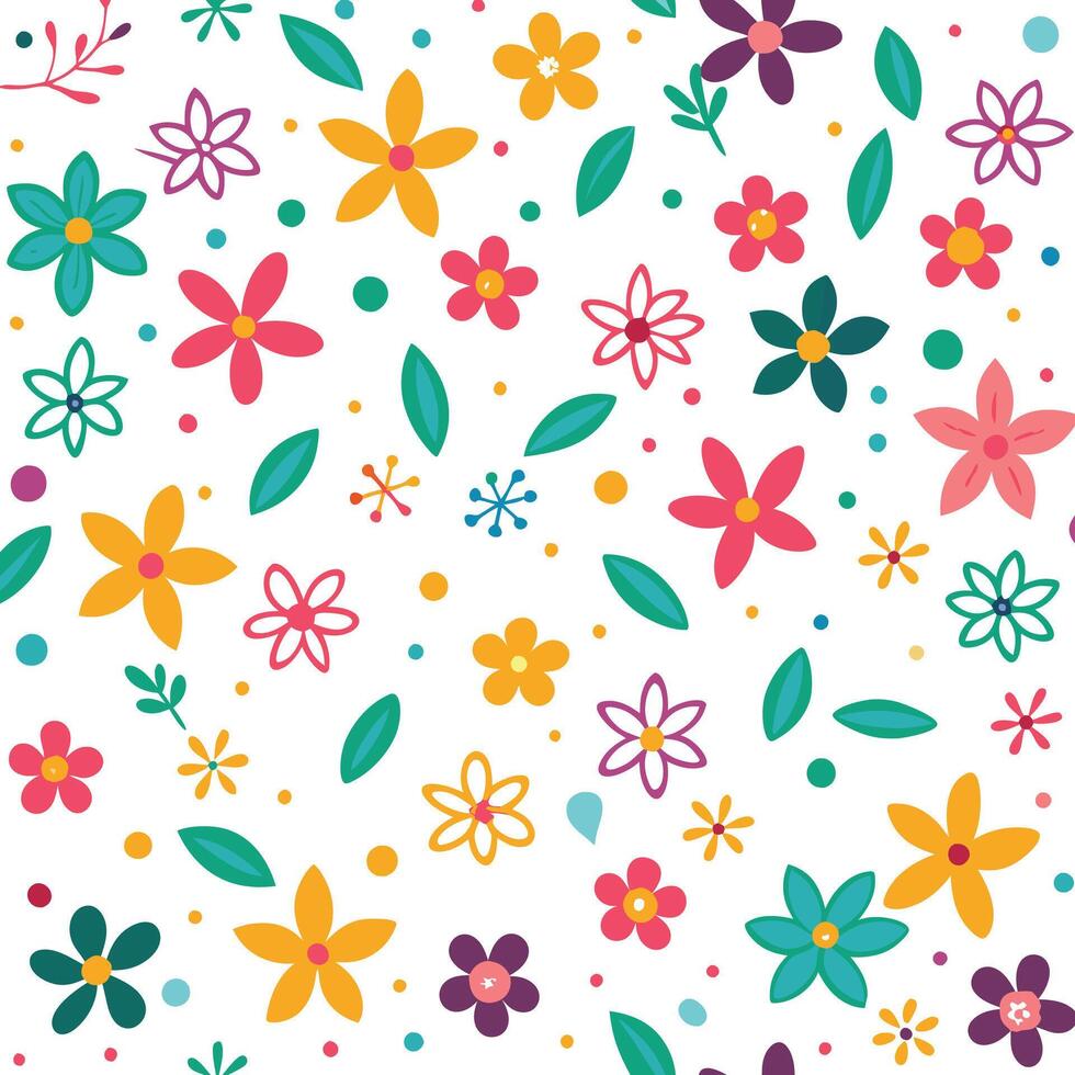 floral seamless pattern with colorful flowers and leaves vector
