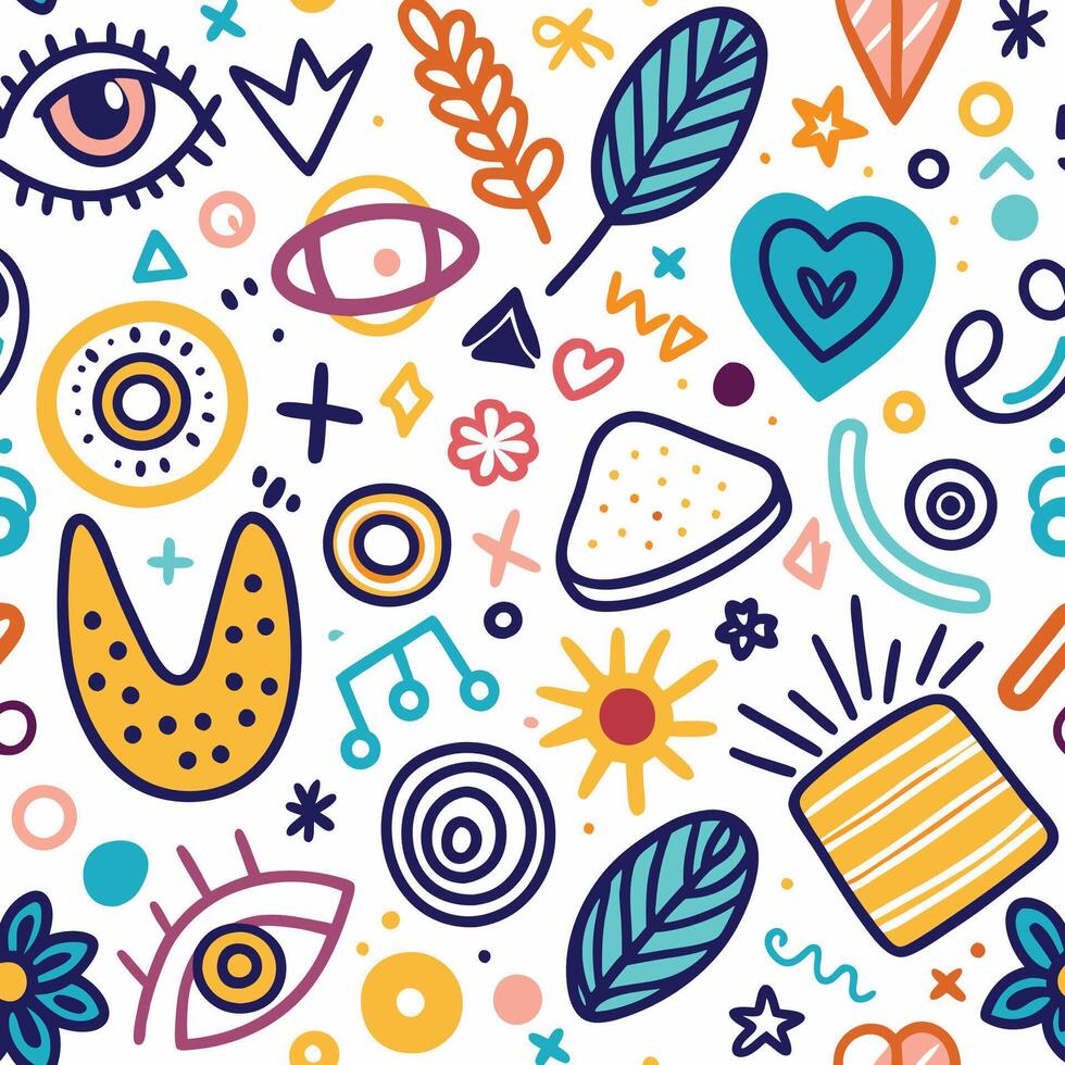 seamless pattern with colorful objects and symbols vector