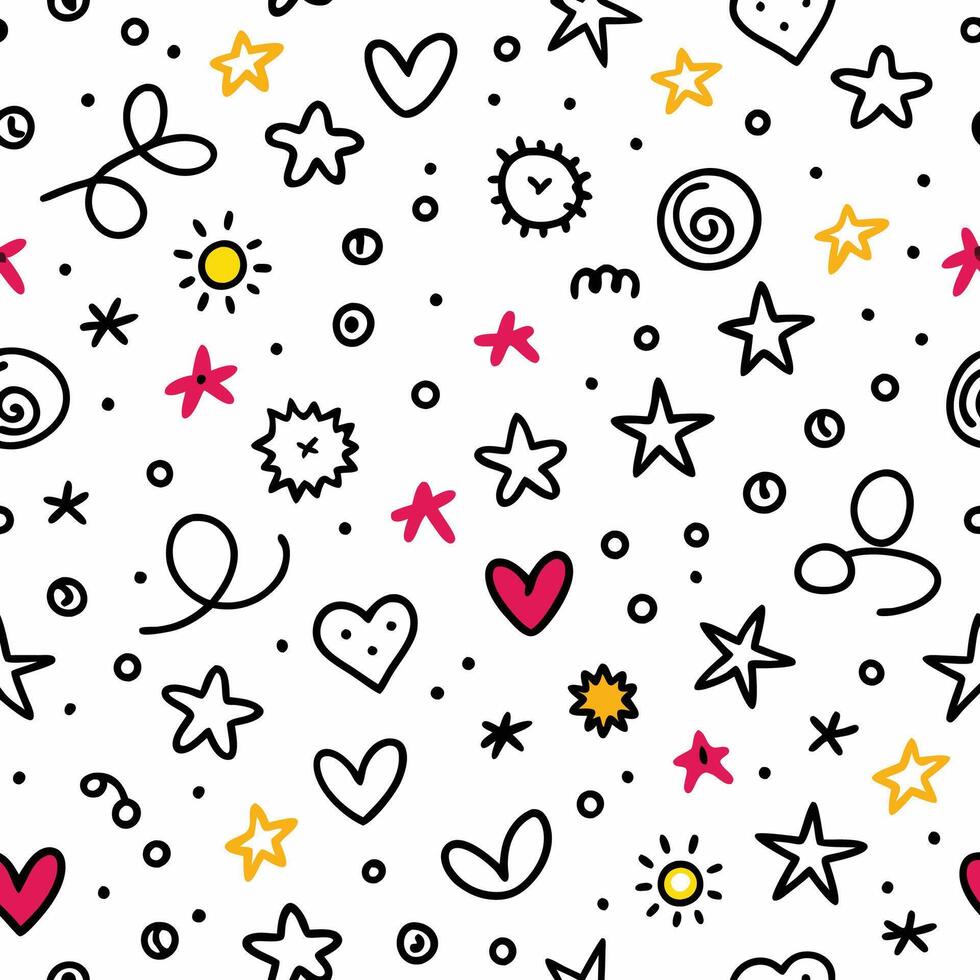 seamless pattern with hearts, stars and suns vector