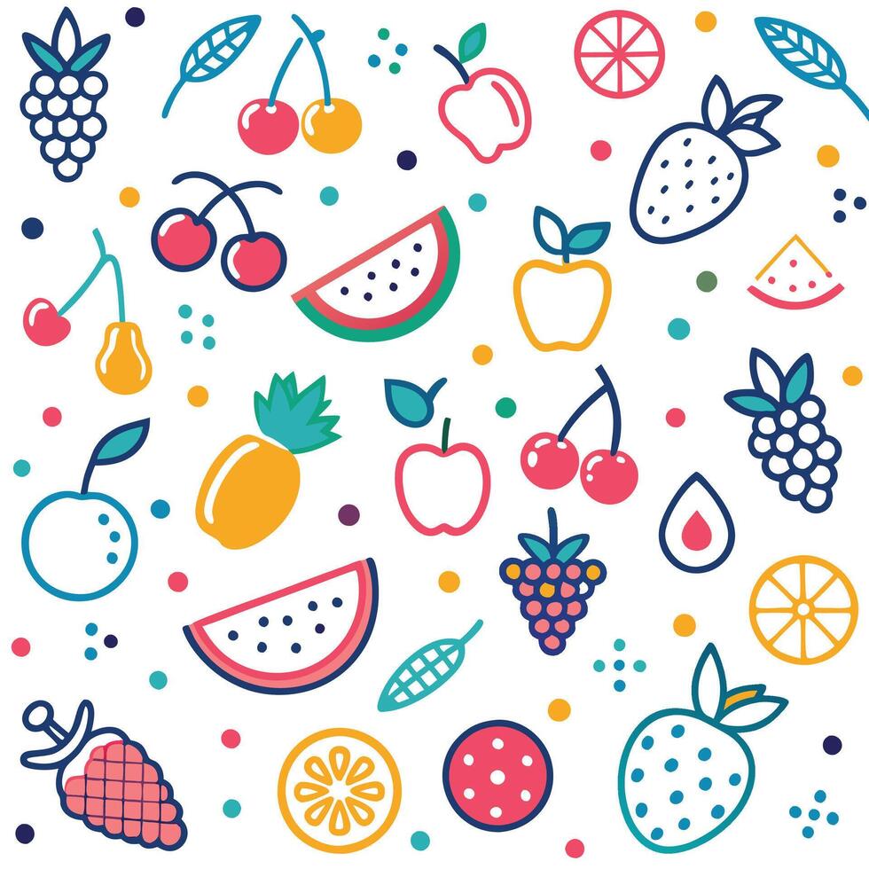 fruit and berries pattern with colorful fruit and berries vector