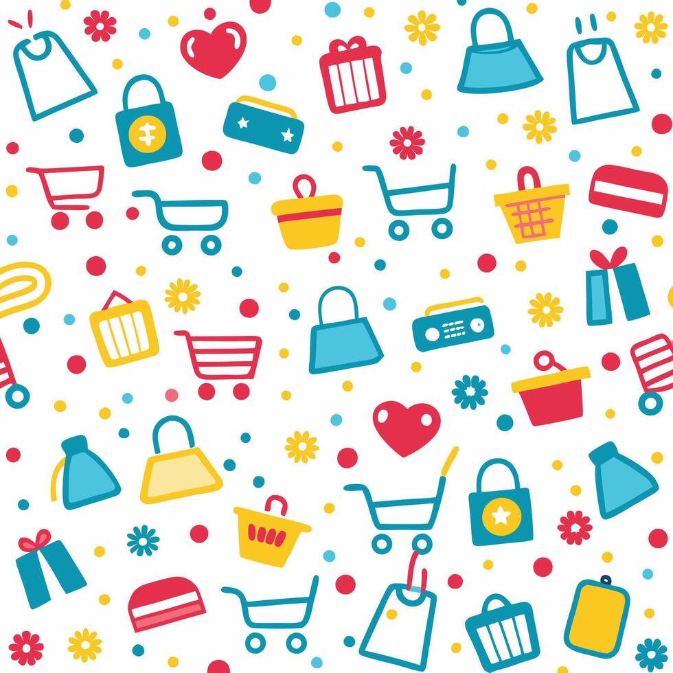 shopping seamless pattern with shopping bags and other items vector
