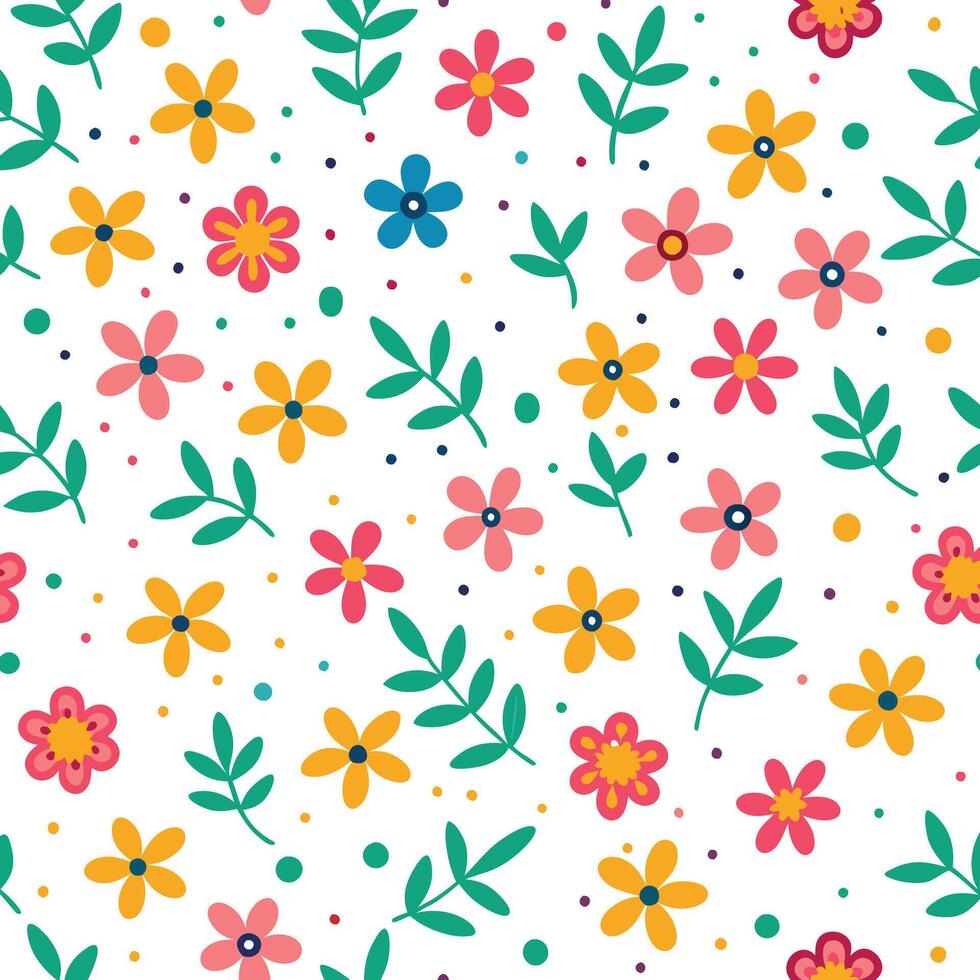 floral seamless pattern with colorful flowers and leaves vector