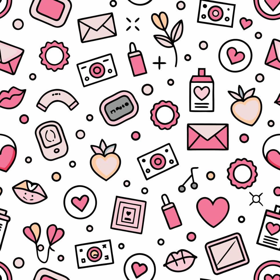 seamless pattern with love icons and other items vector