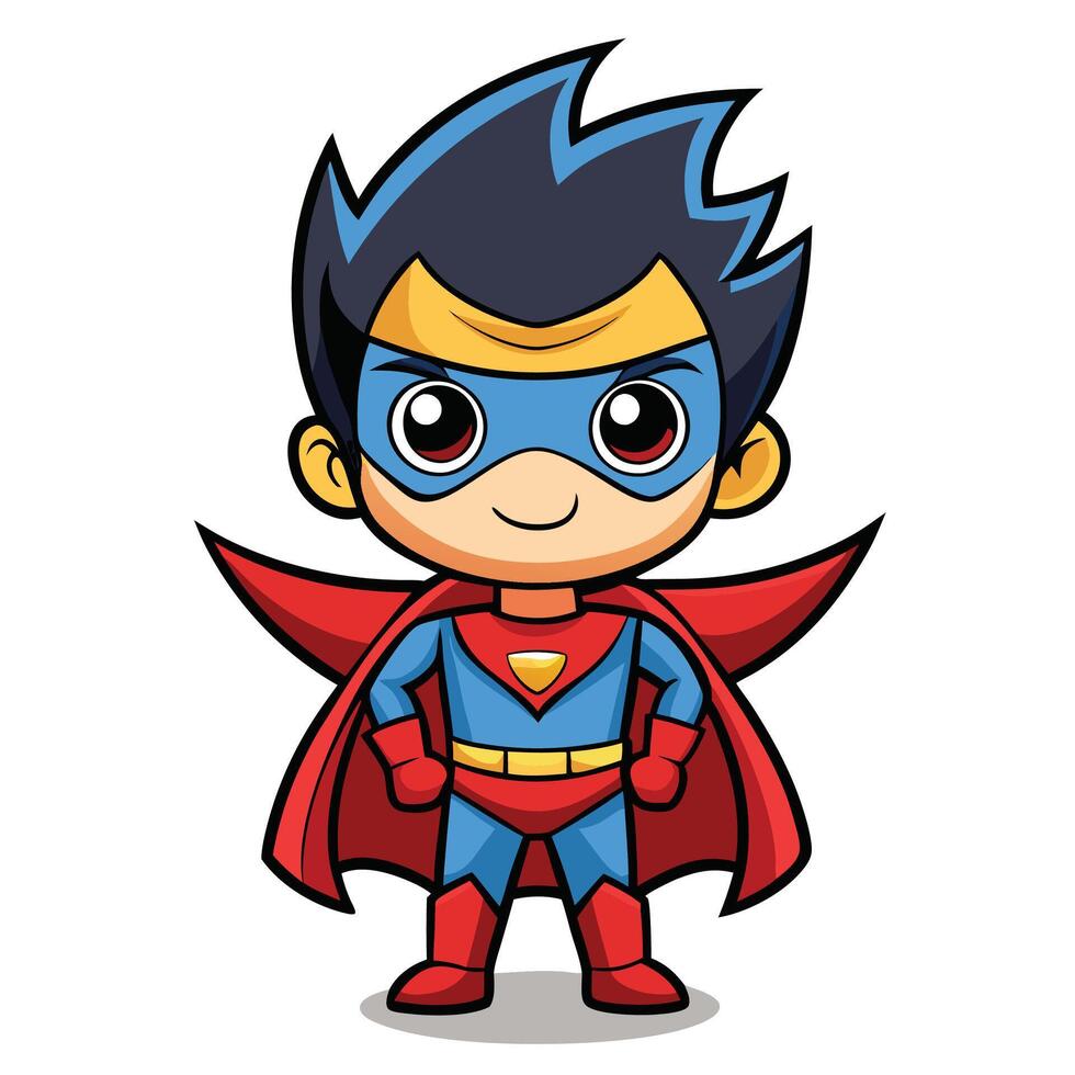 superhero boy in red cape and blue mask vector