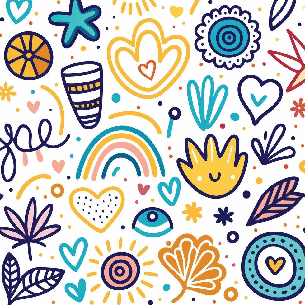 a colorful pattern with various objects and symbols vector