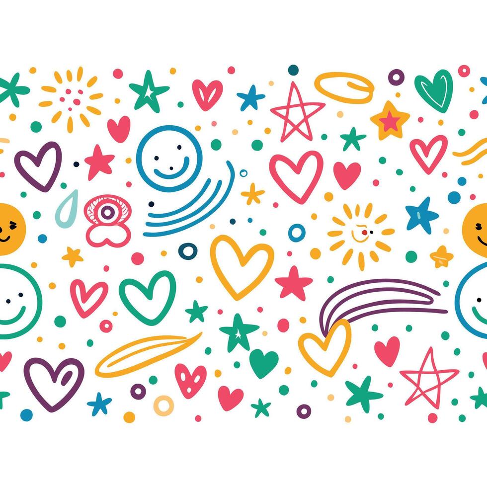 a colorful pattern with hearts, stars and other symbols vector