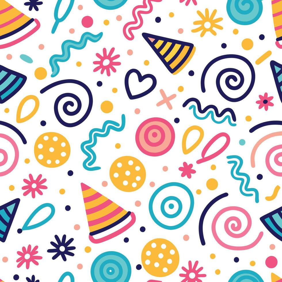 seamless pattern with party hats and confetti vector