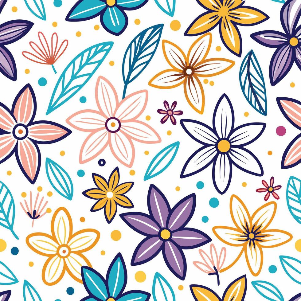 floral seamless pattern with colorful flowers and leaves vector