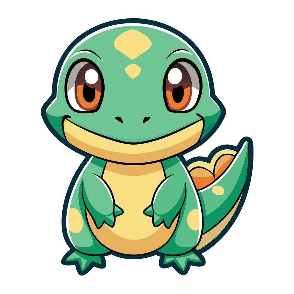 a cartoon green lizard with big eyes vector