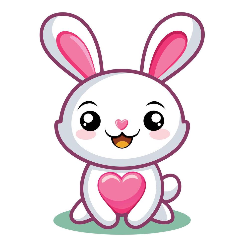 cute cartoon rabbit with heart on white background vector