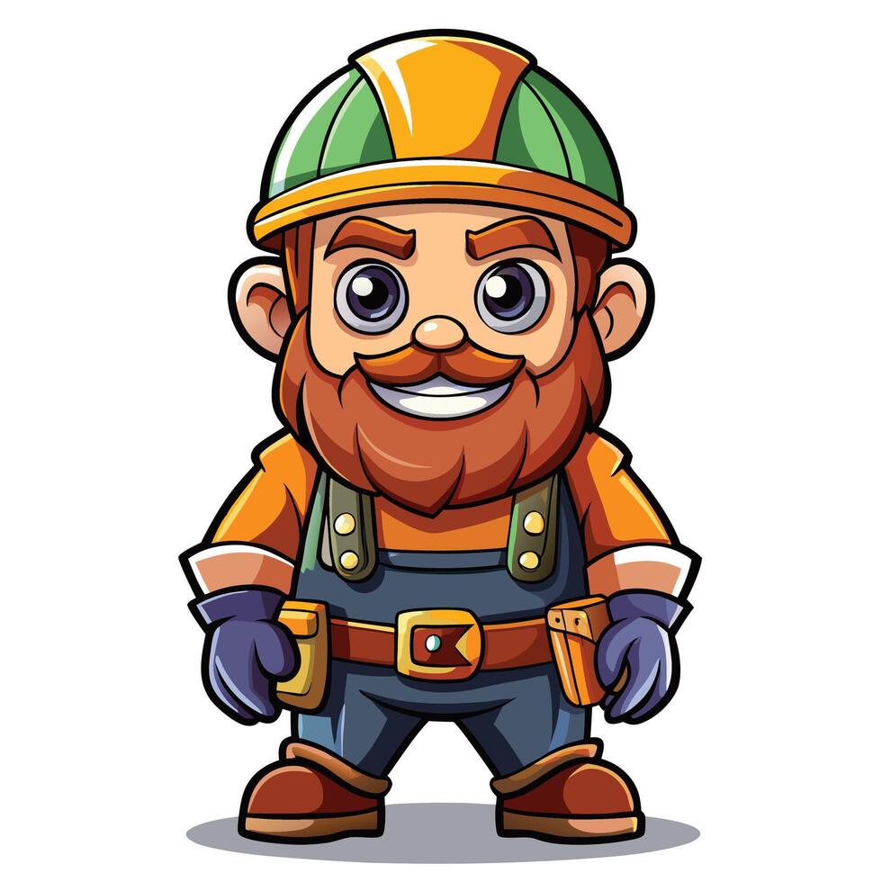 cartoon construction worker with beard and tool belt vector