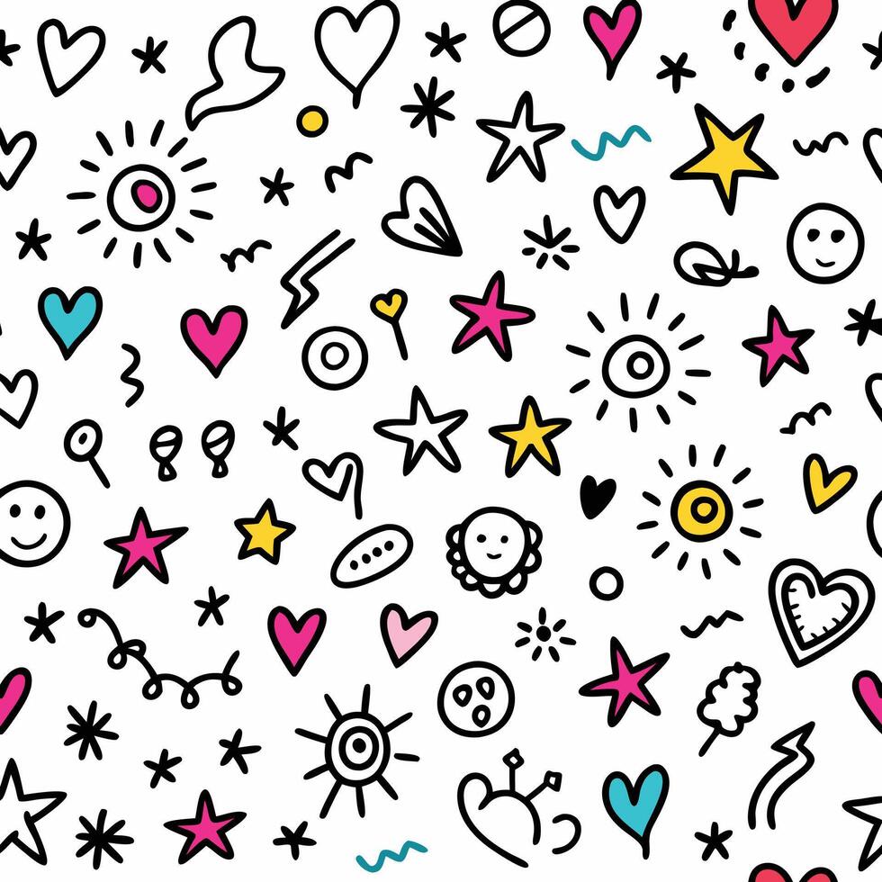 seamless pattern with doodles and hearts vector