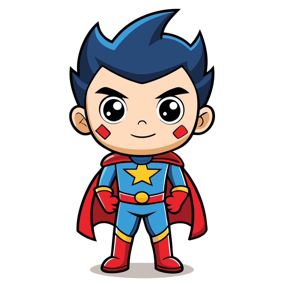 cartoon superhero boy in blue and red costume vector