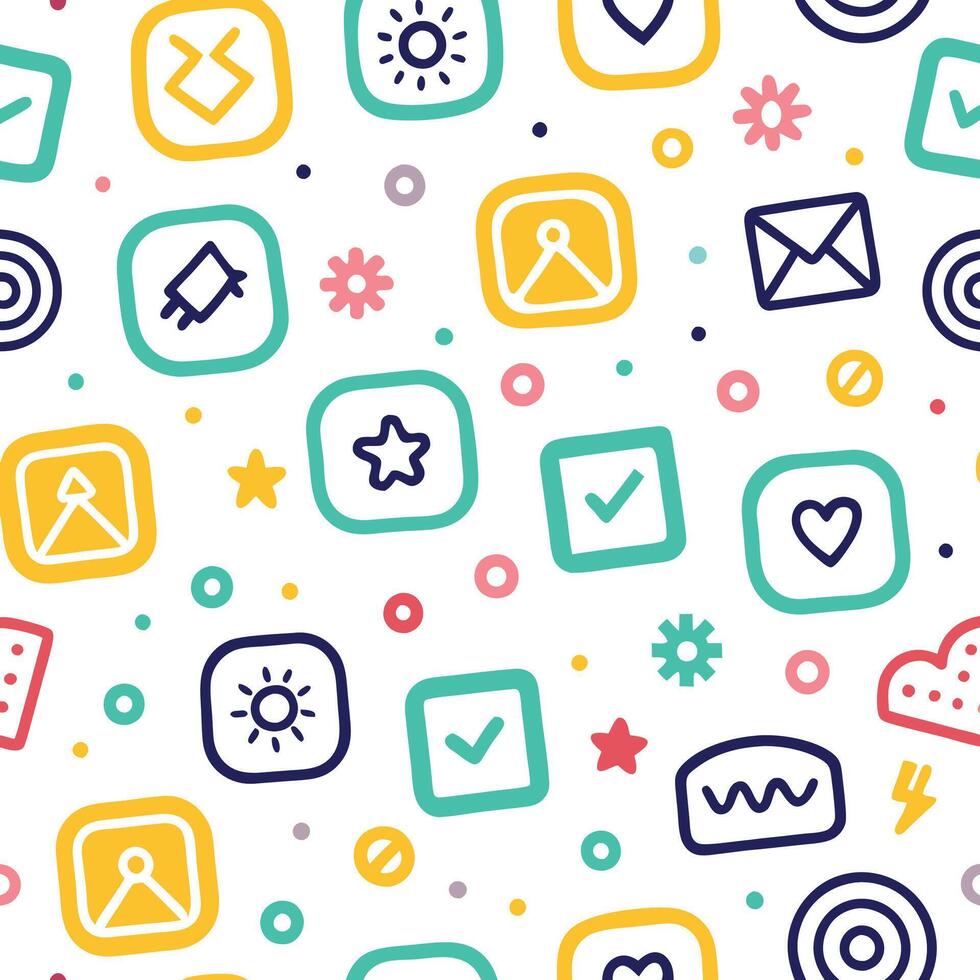 a colorful pattern with icons and symbols vector