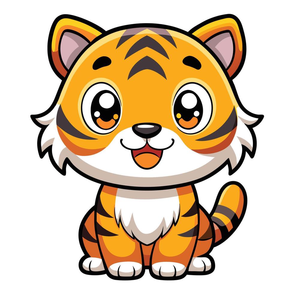 a cartoon tiger sitting down and smiling vector
