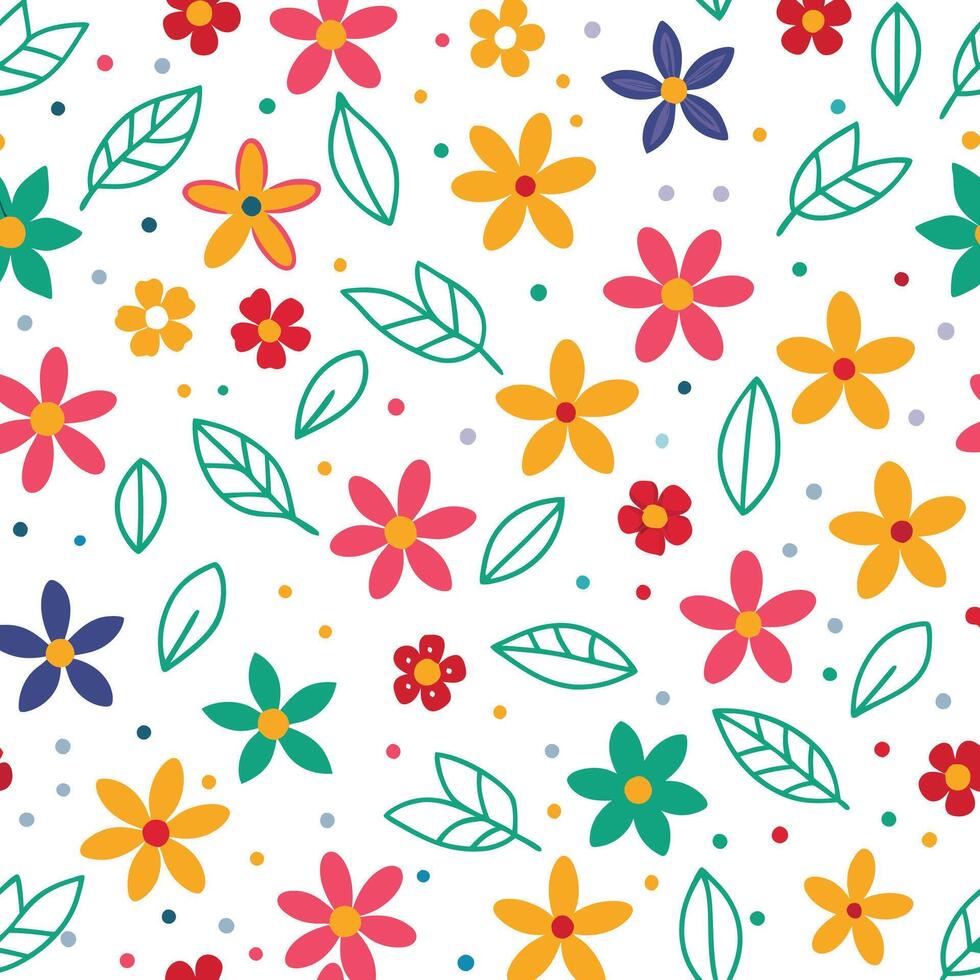 floral seamless pattern with colorful flowers and leaves vector
