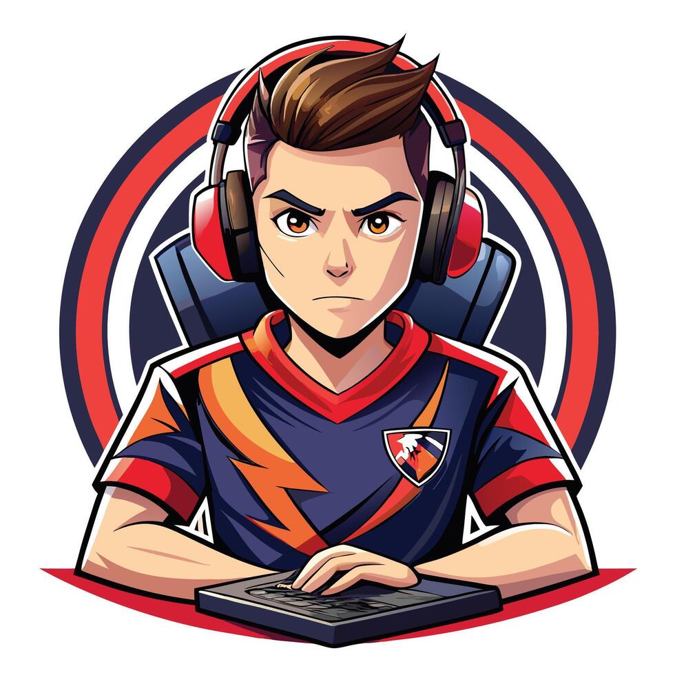 a cartoon boy with headphones on playing a game vector