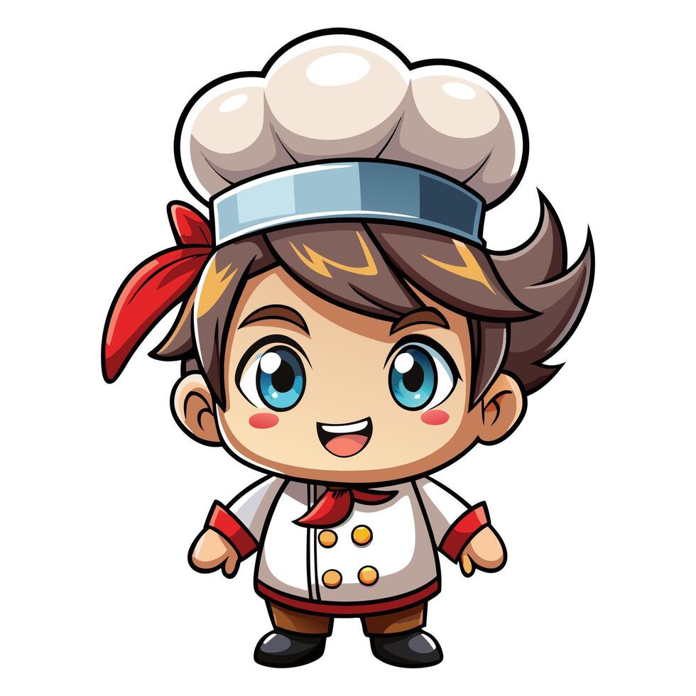cartoon chef character with red tie and hat vector