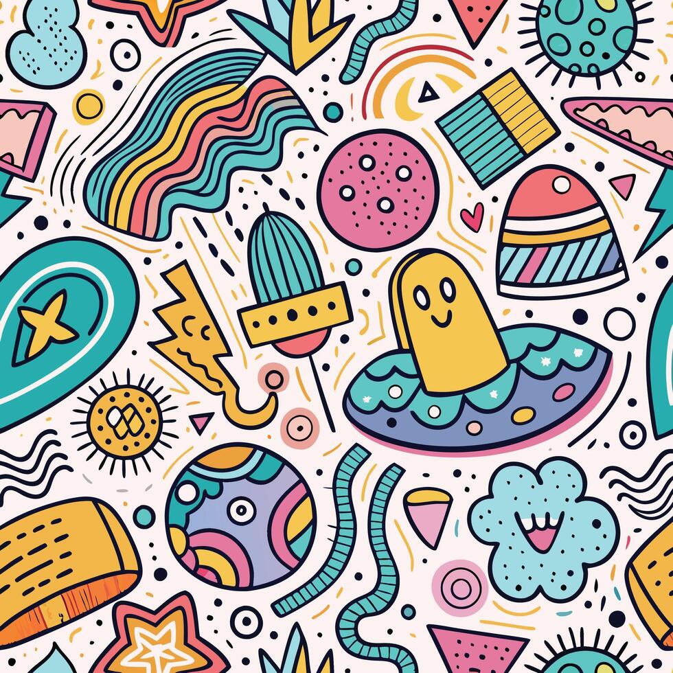 seamless pattern with colorful objects and shapes vector