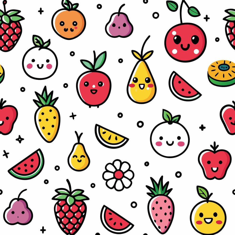 seamless fruit pattern with cute fruit characters vector