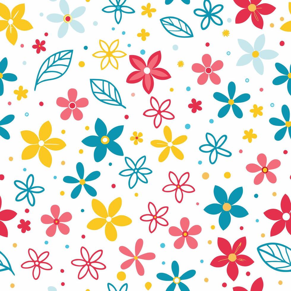 a colorful floral pattern with leaves and flowers vector