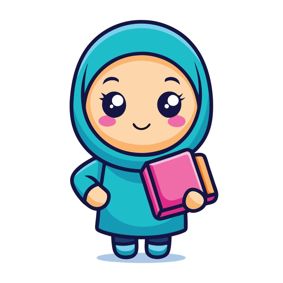 muslim girl holding a book and smiling vector