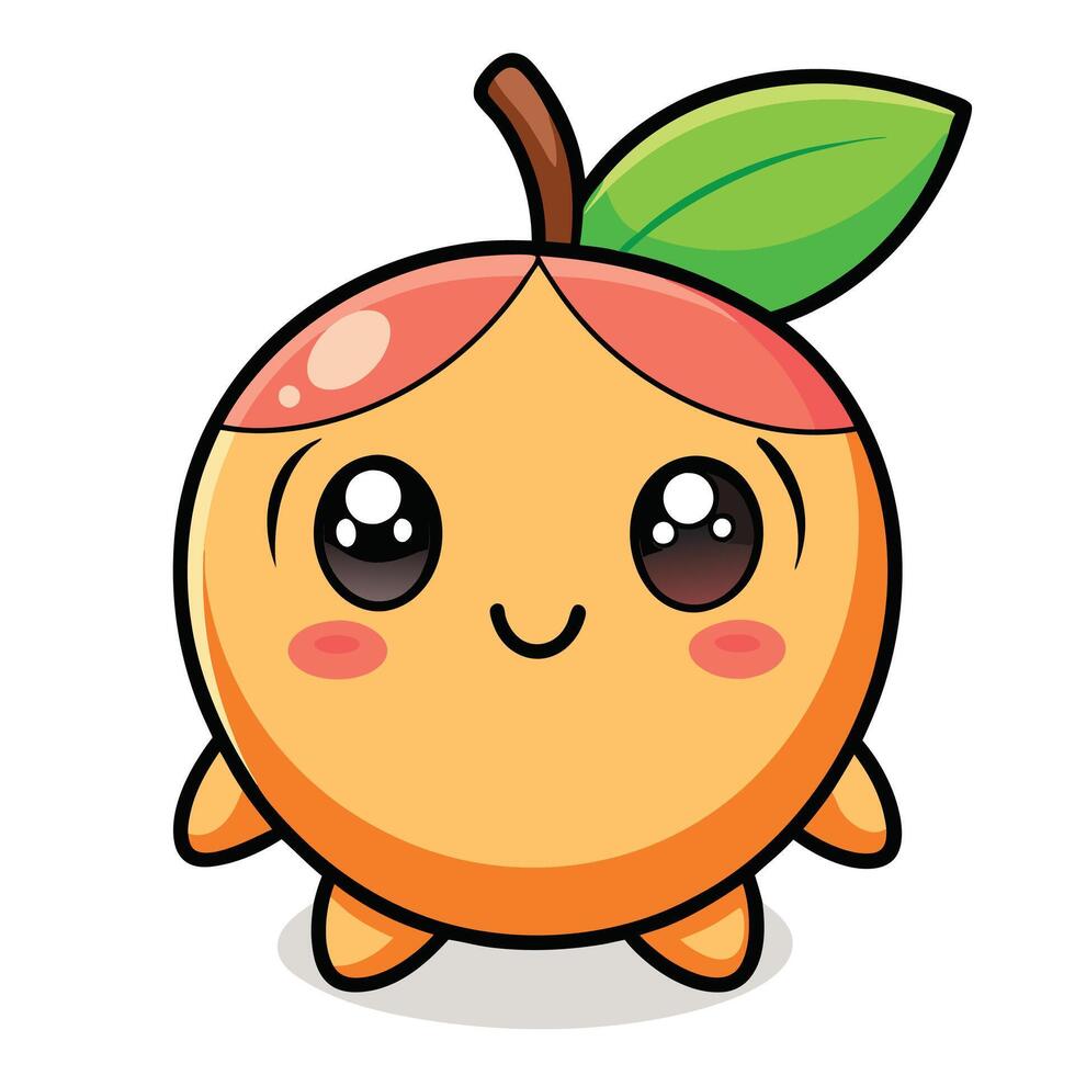 a cartoon peach with a green leaf on its head vector